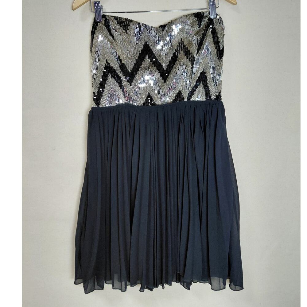 rue21 Sequin Strapless Dress Black Chevron Sleeveless Short Women Size XL